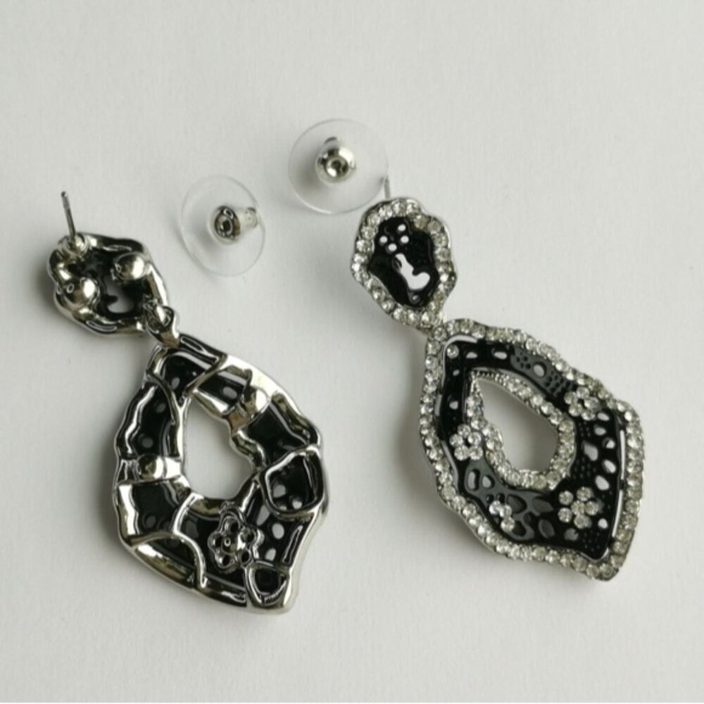 Abstract Statement Black Clear Crystal Earrings - image 5